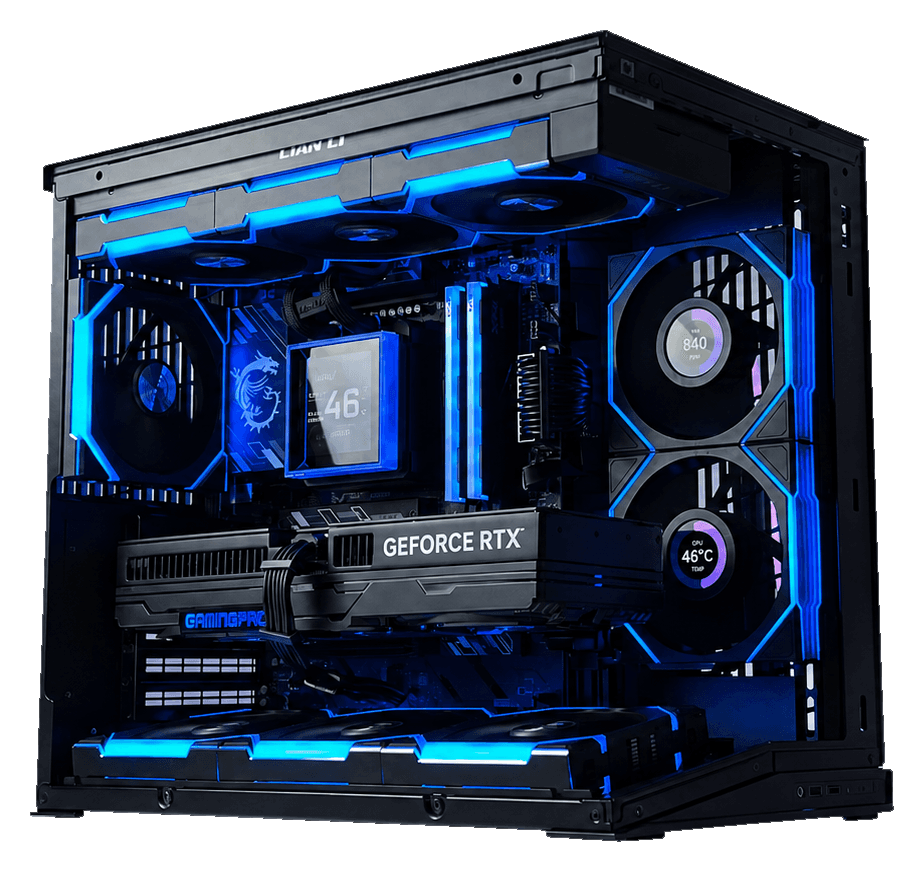Игровой компьютер CRAZYTECH PC в чёрном открытом корпусе